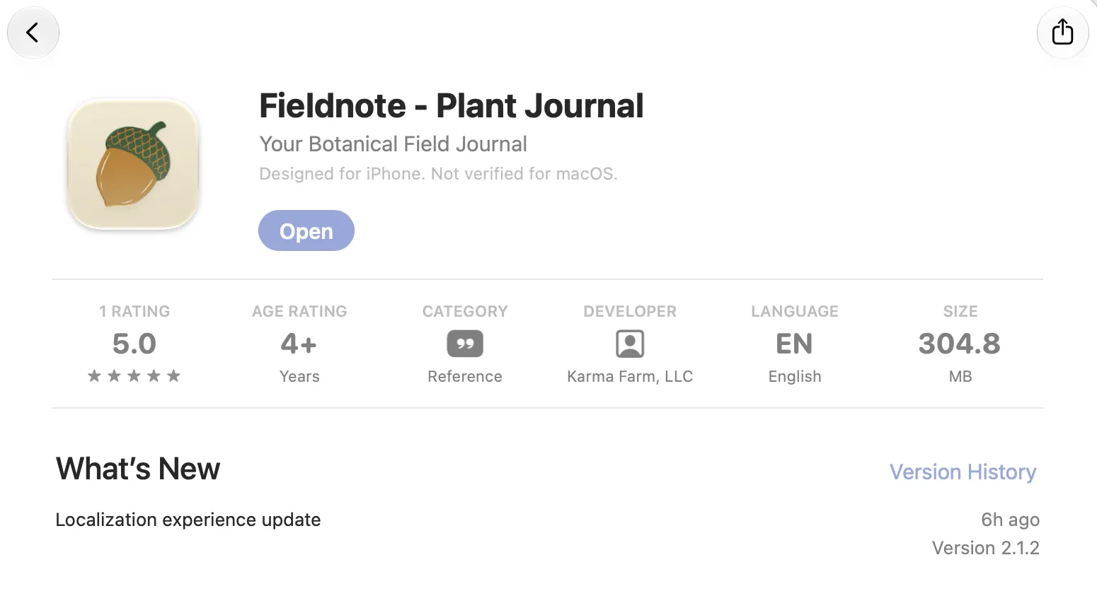 The App Store listing before: 304.8 MB