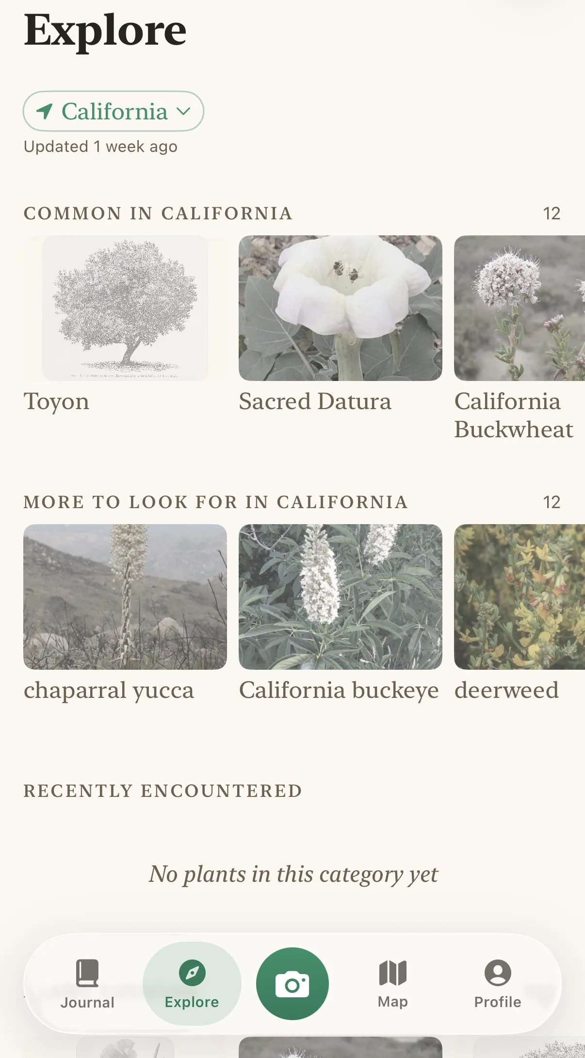 The California regional catalog, reshaped around locally observed species