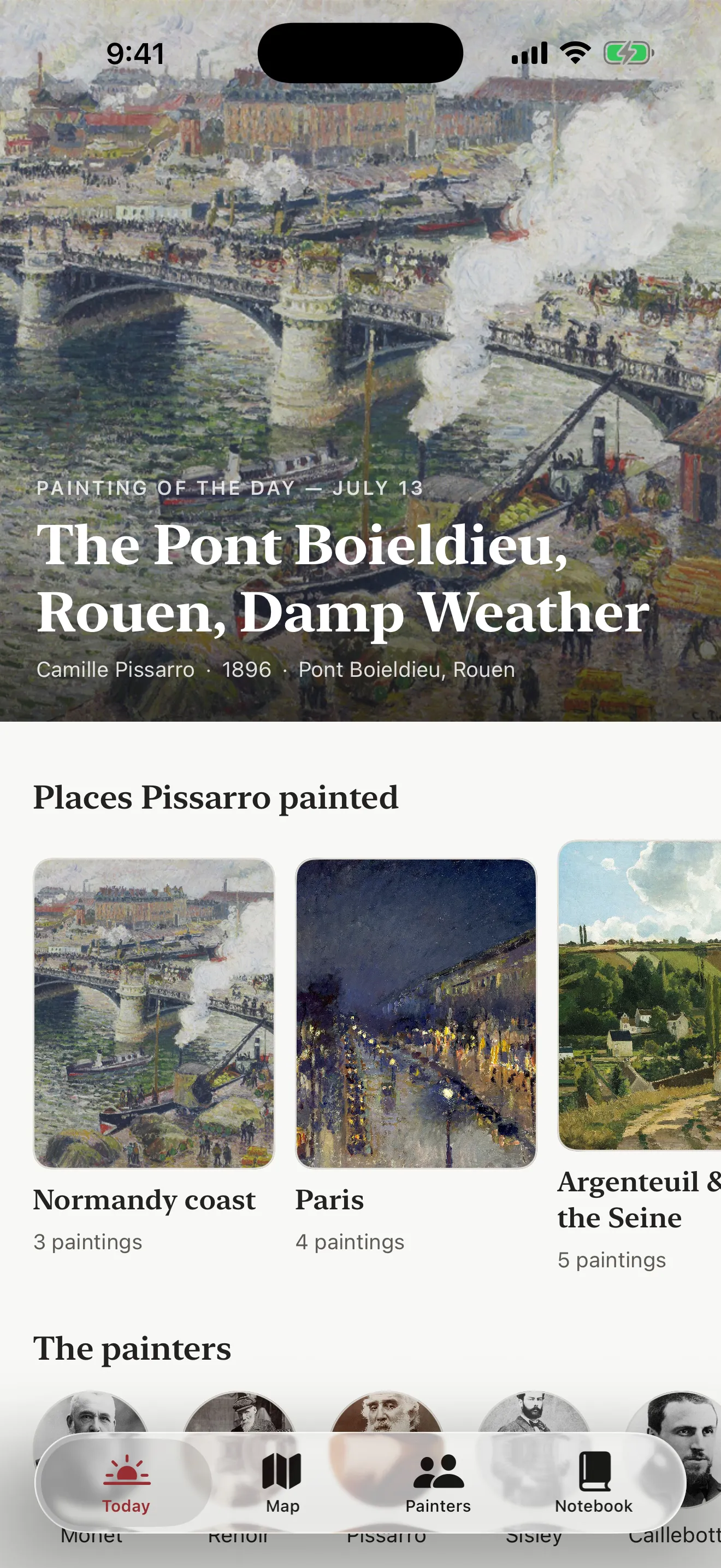 Plein Air's daily painting view, featuring a painting by Eugène Boudin